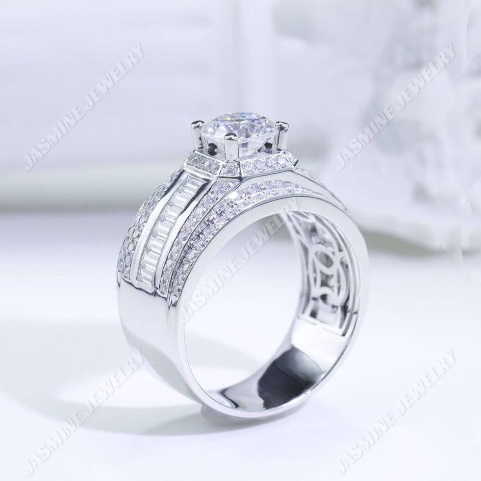 Nhẫn nam kim cương nhân tạo moissanite baguette chủ 7.2 ly - Mẫu 6