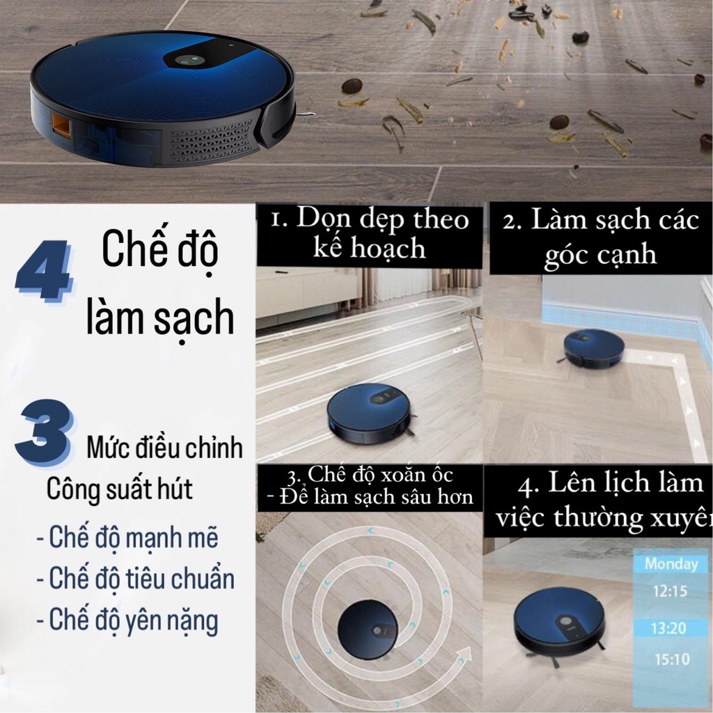 Robot hút bụi lau nhà KAW điều khiển bằng điện thoại, hút bụi tự động bảo hành 12 tháng