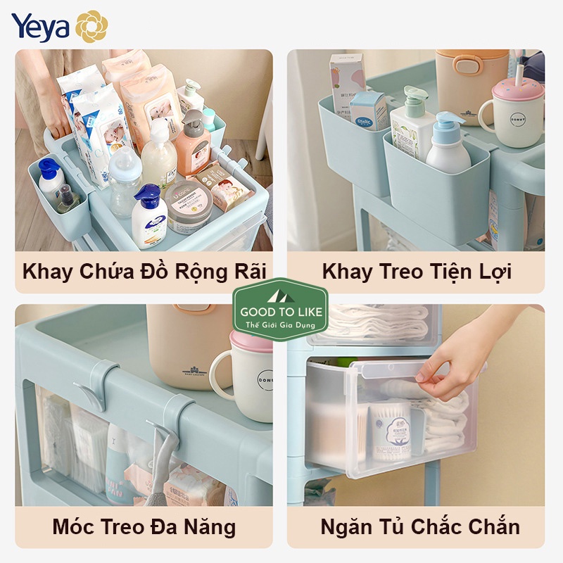 Kệ Để Đồ Sơ Sinh Đa Năng 4 Tầng Yeya Kết Hợp Giá Úp Bình Sữa Có Bánh Xe Siêu Tiện Lợi Cho Mẹ Và Bé.Xe Đựng Đồ Sơ Sinh
