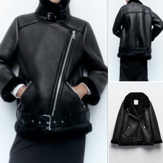 (2 MÀU) ÁO KHOÁC DA BIKER JACKET ZRA XUẤT DƯ TUỒN NỮ LÓT LÔNG ĐEN TRẮNG - 2969/241