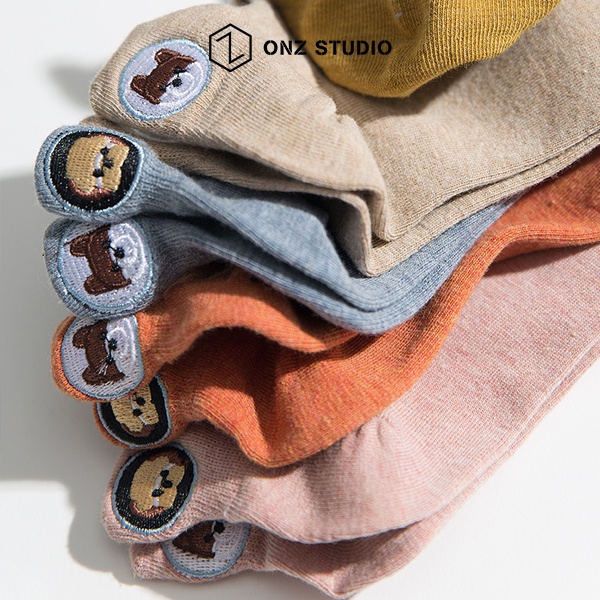 Vớ cotton ONZ - Tất chân nữ cổ ngắn tất thuyền thêu gót hình cún dễ thương mềm mịn co giãn thoáng khí TA15