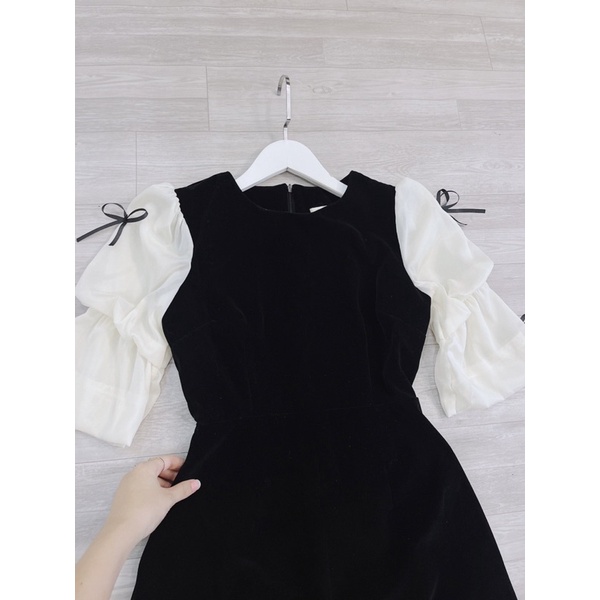 VÁY NHUNG THIẾT KẾ TAY NƠ CỰC XINH