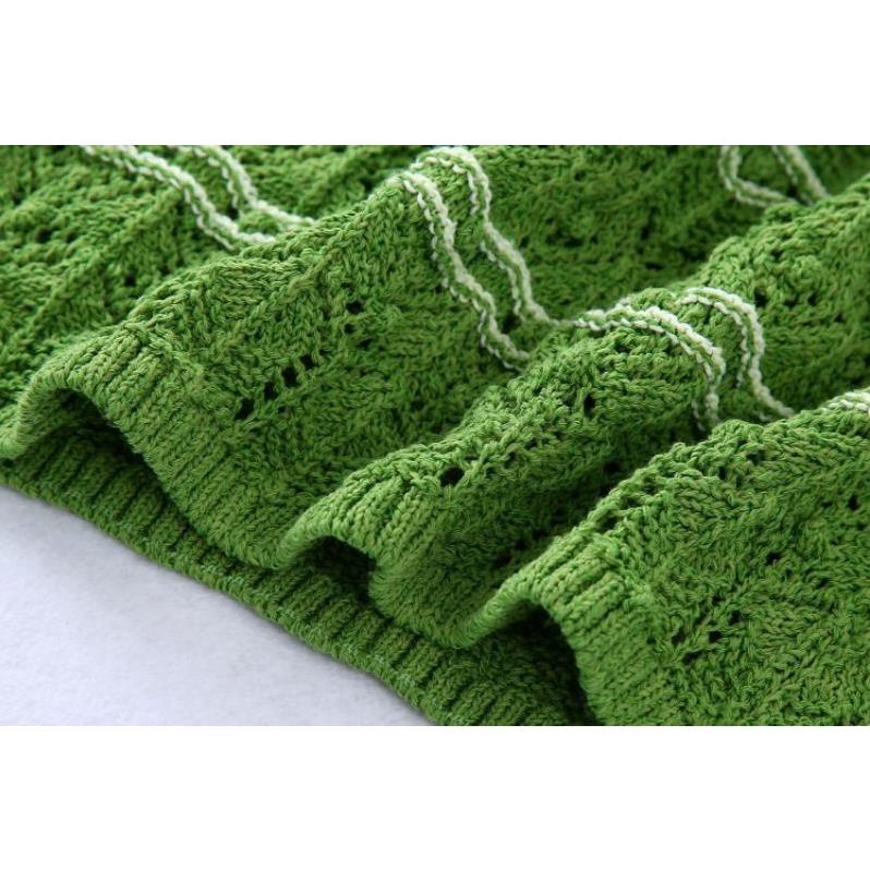 Made in Morocco - Áo Zara len croptop tay dài màu xanh lá sọc trắng YO50