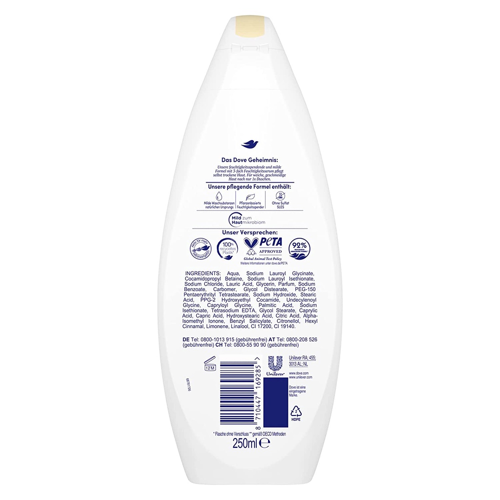 Sữa tắm DOVE cấp ẩm sâu, dưỡng trắng dành cho da khô - Dove Seidig Zart, 250ml