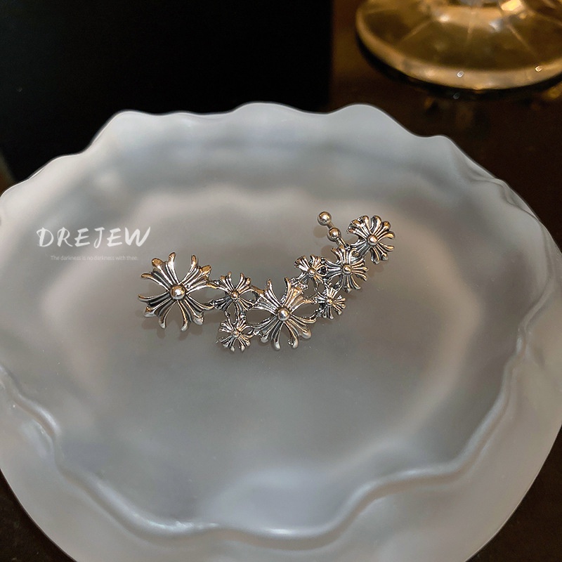 Khuyên tai DREJEW 2 hình chữ thập bằng bạc phong cách Âu Mỹ độc đáo thời trang