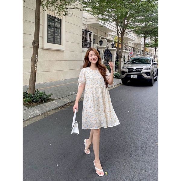 BIBOO - Đầm babydoll hoa cột nơ tay form suông thoải mái LAYLA DRESS