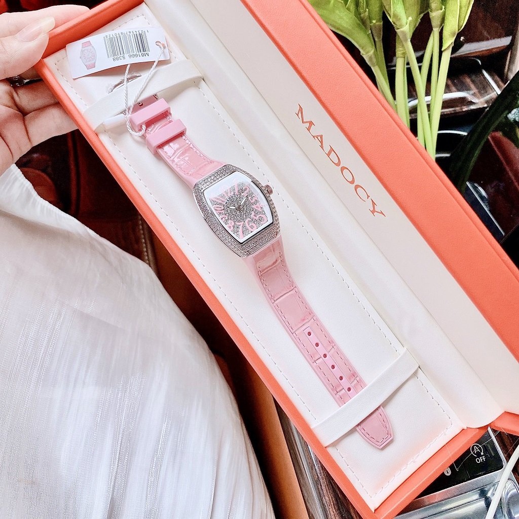 Đồng Hồ Nữ Madocy M81666 Dây Silicone Bọc Da Hồng 33mm