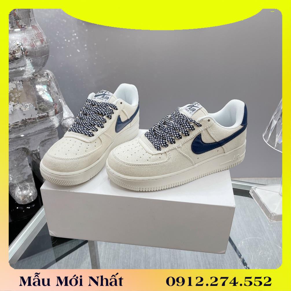 Giày Nike Air Force 1 AF1 Trắng Kem Custom Vải - Giày Sneaker Nam Nữ Thể Thao Cổ Thấp Cao Cấp full box bill