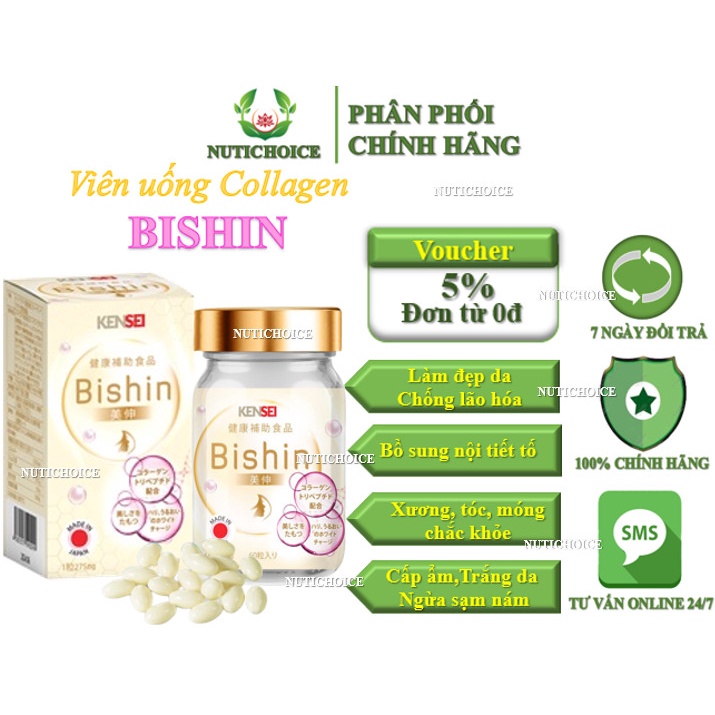 Viên uống collagen BishinTripeptide Nhật Bản chống lão hoá, trắng da, mờ sạm nám, cân bằng nội tiết, tóc móng chắc khoẻ