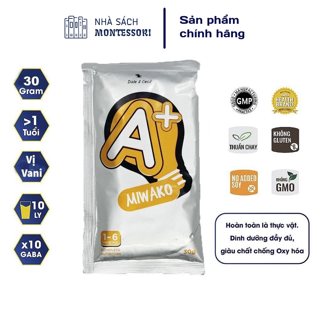 Sữa Công Thức Hạt Thực Vật Hữu Cơ Miwako A+ vani, Miwako gạo, Miwakoko Gói Dùng Thử 30g - Cho bé dị ứng đạm sữa bò
