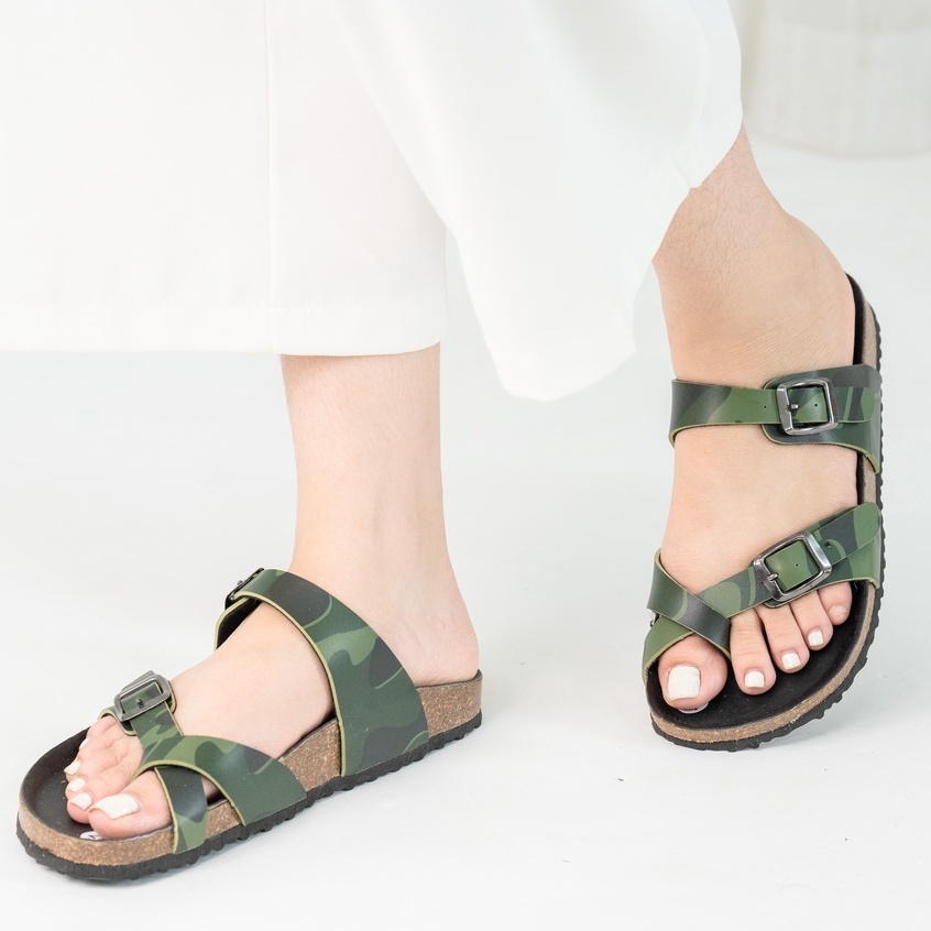 [Bản giới hạn] R06 - Dép Birken Đế Trấu BIOLINE Official Phối Màu Camo Rằn Ri Thiết Kế Unisex Nam nữ Quai Da PU cao cấp