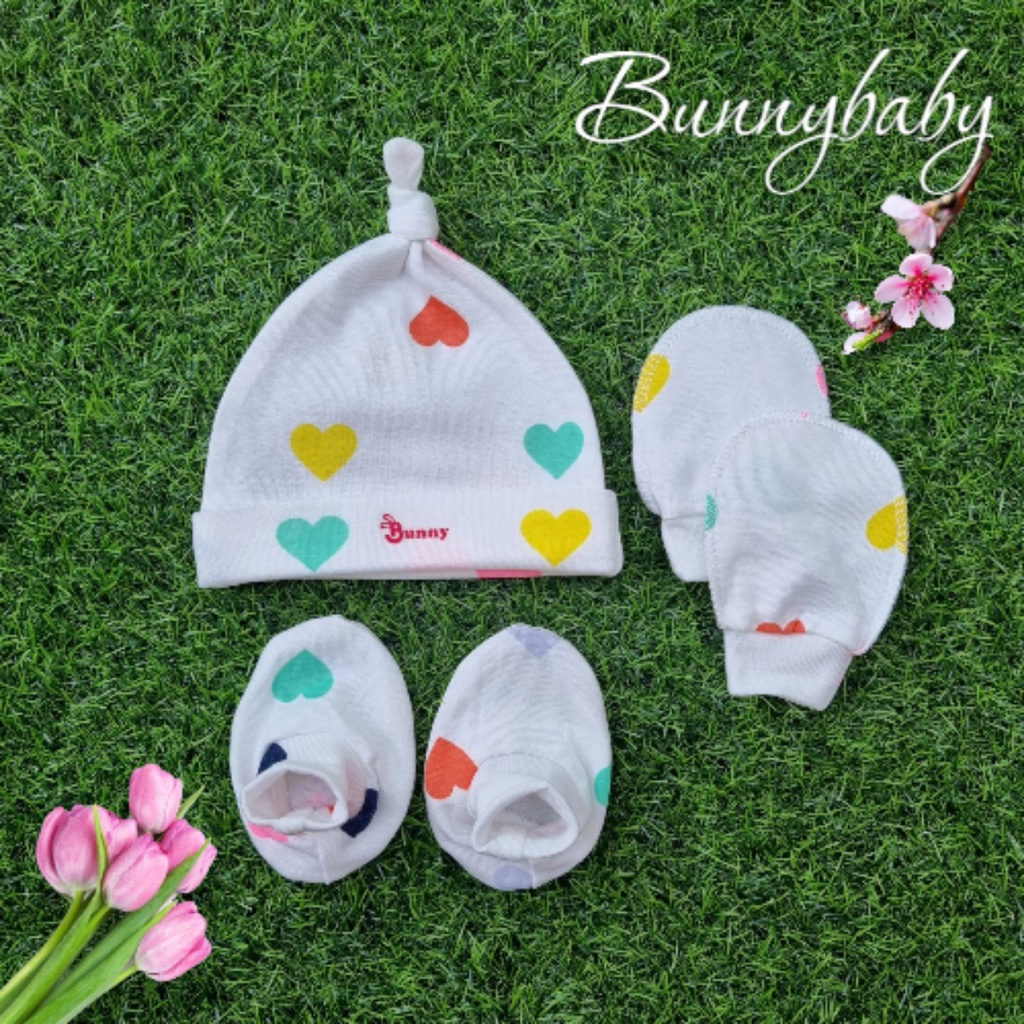 Set Mũ Vớ Bunny⚡️FREE SHIP⚡️Combo 3 Sản Phẩm Bunny Mũ Vớ Tay Vớ Chân Cho Bé Sơ Sinh Dùng Che Thóp Và Giữ Ấm Chân Tay Bé