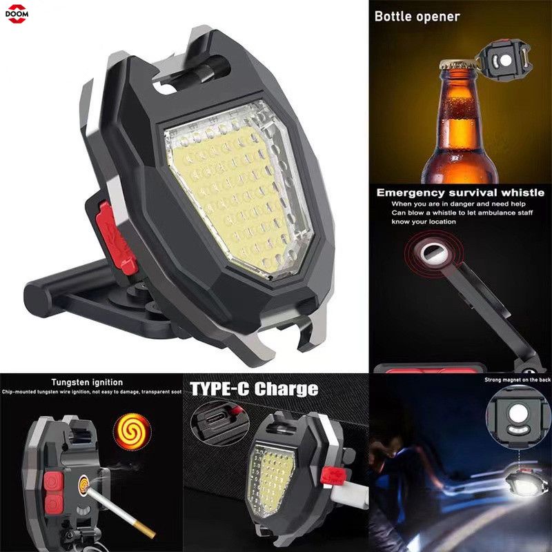 Đèn Led Móc Khóa Đèn Pin Công Việc Cấp Cứu Đèn Sạc Lều Ánh Sáng Đèn Cắm Trại Ngoài Trời Chiếu Sáng Từ Tính Mạnh Kiểm Tra Đèn Sinh Tồn Móc Khóa Huýt Sáo 【Doom】