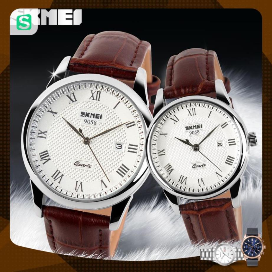 Đồng hồ đôi SKMEI chính hãng 9058 dây da chống nước cao cấp