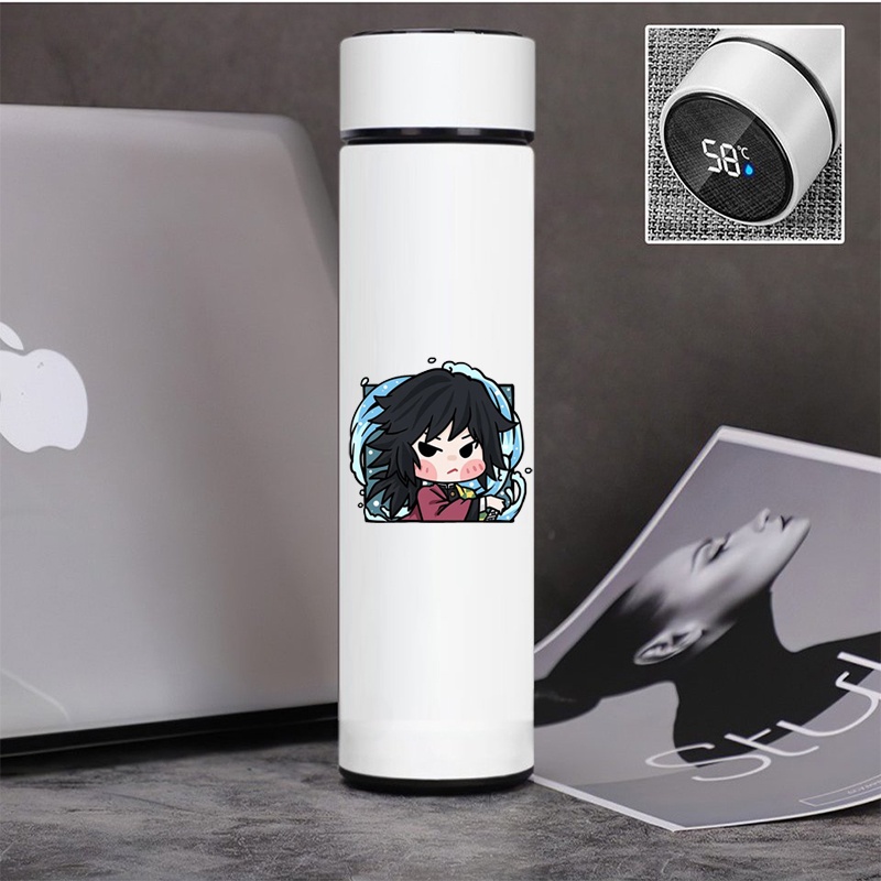 Bình giữ nhiệt đựng nước in hình KIMETSU NO YAIBA Thanh Gươm Diệt Quỷ ver CBV anime chibi lõi Inox có nắp báo nhiệt độ