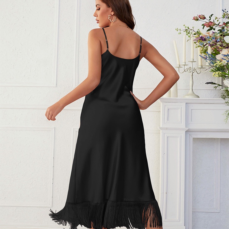 Đầm Ngủ Lụa Phối Tua Rua Thời Trang Cao Cấp Cho Nữ