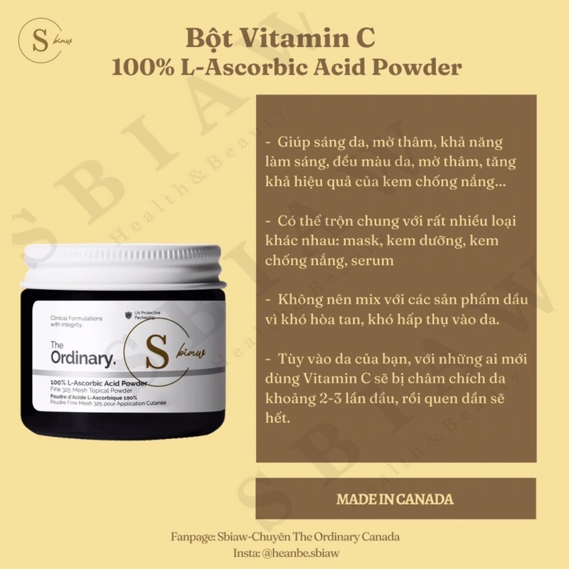 Bột Vitamin C The Ordinary 100% L-Ascorbic Acid Powder