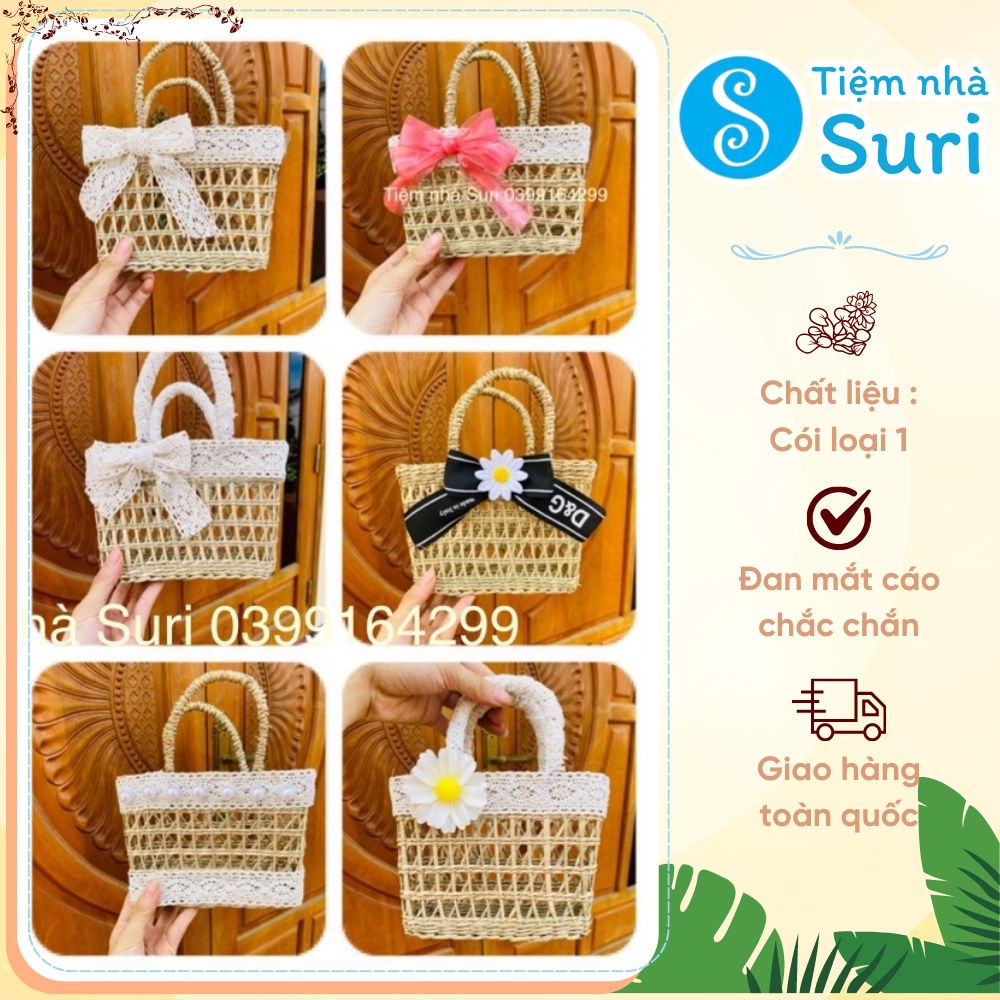 Túi cói mini ⚡ SIÊU XINH ⚡ Túi cho bé gái cầm tay đi biển, chụp ảnh Vintage, decor trang trí, kiểu dáng cực đẹp