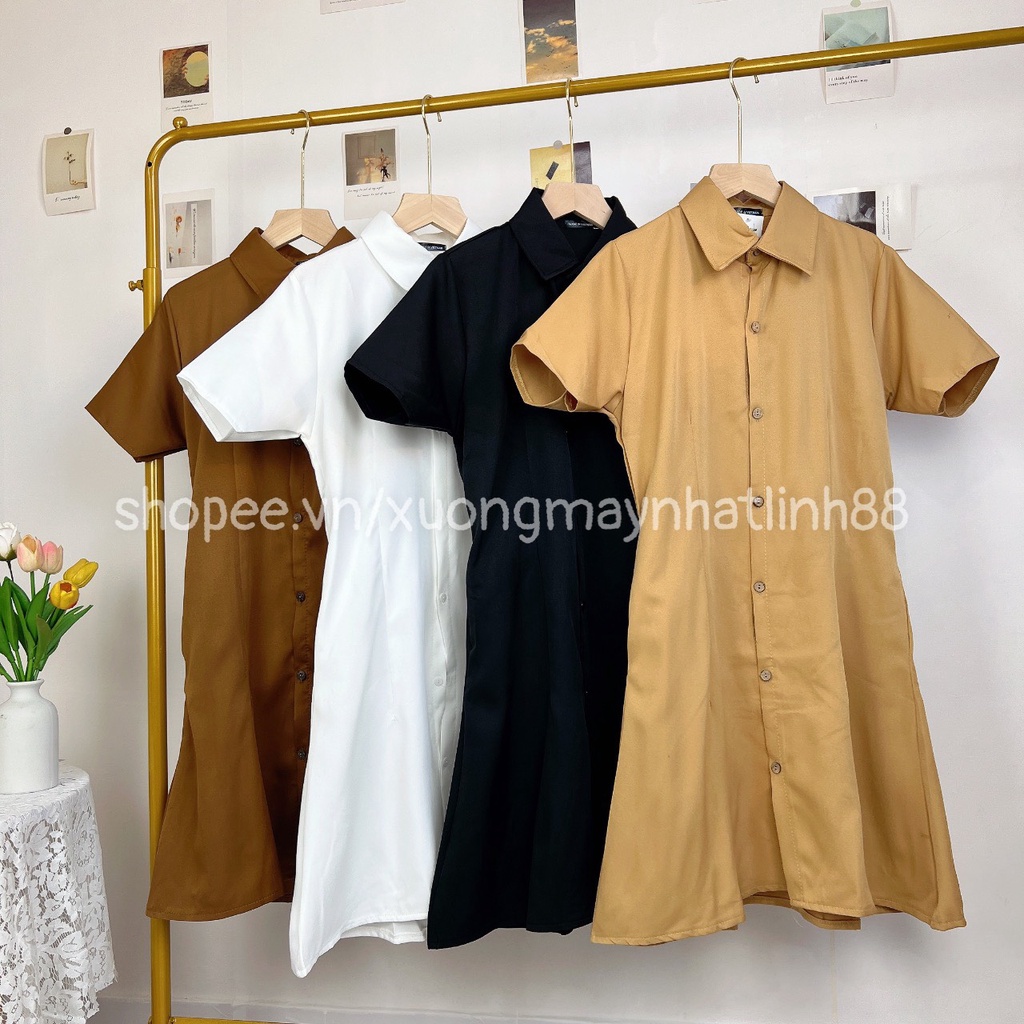 Váy sơ mi nữ ngắn tay dáng xòe chun lưng nhẹ nhàng xinh xắn NHẬT LINH - V282