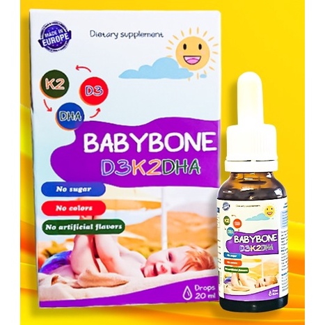 Babybone D3K2DHA bổ sung vitamin d3 k2, dha giúp bé phát triển toàn diện (Lọ 20ml)