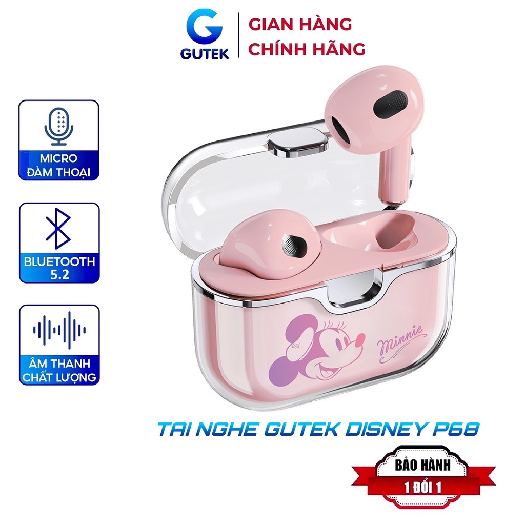 Tai nghe bluetooth không dây Gutek Disney P68 TWS 5.2 chính hãng nút cảm ứng âm thanh HIFI có mic đàm thoại