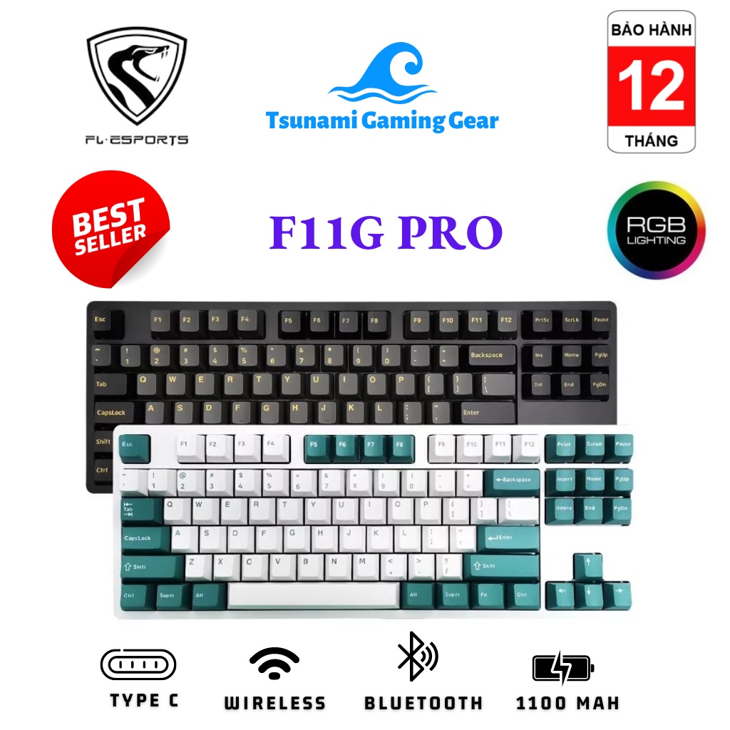 Bàn phím cơ FL-Esports F11G Pro Aqua Green/ Polar Night Black RGB/ Bluetooth / Wireless 2.4Ghz / Type C