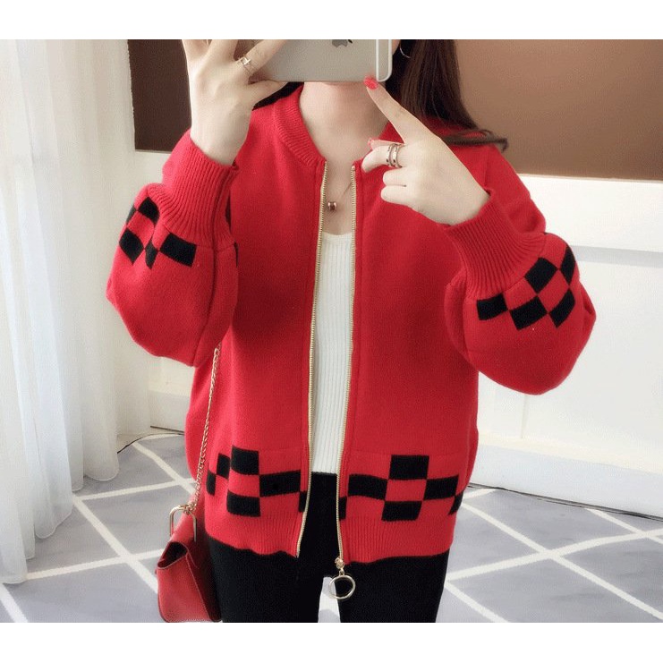 Áo len cadigan dáng ngắn nữ khóa kéo phong cách Hàn Quốc freesize dưới 63kg