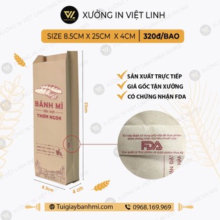 Combo 1000 túi bánh mì In 8.5x4x25cm giấy kraft siêu đẹp + tiêu chuẩn an toàn thực phầm FDA