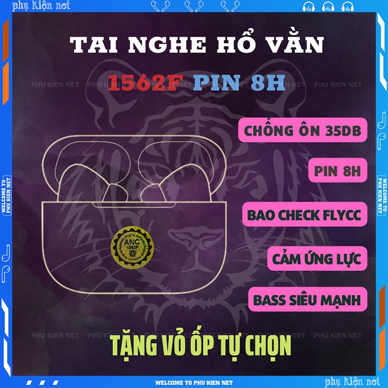 Tai Nghe Không Dây Pro HỔ VẰN 1562F 8H Chống Ồn ANC Âm Vòm Vi Trình Mới Nhất