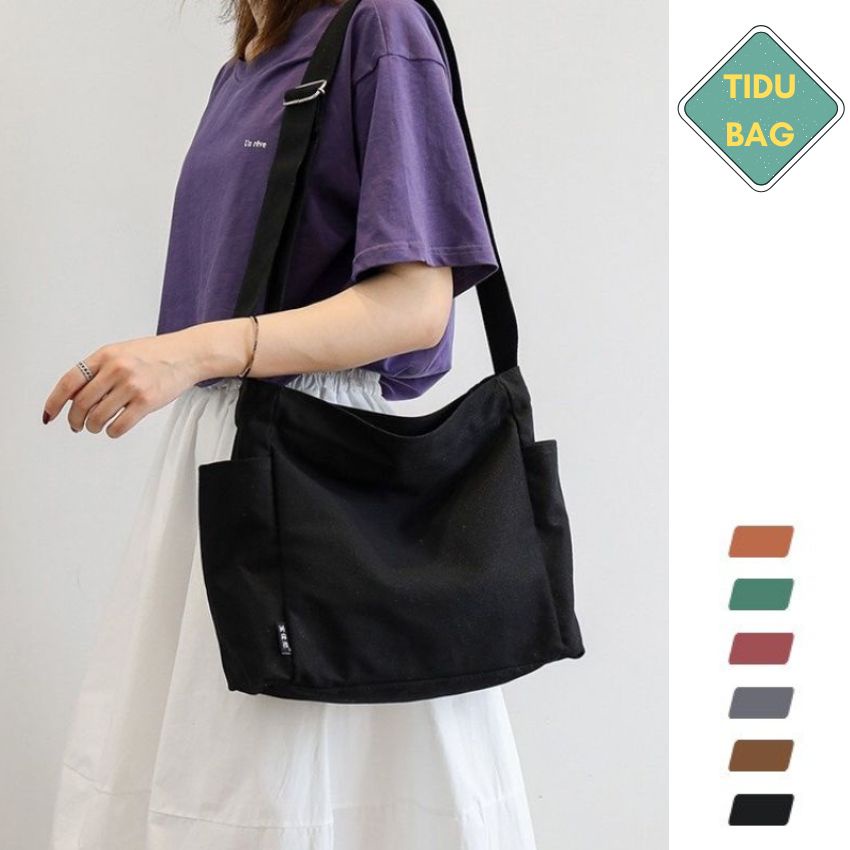 Túi đeo chéo vải canvas dành cho nam và nữ vải canvas phong cách vintage siêu hot