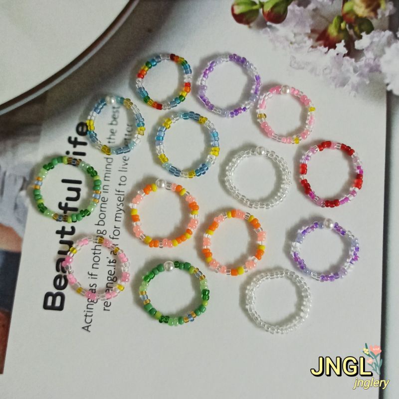 Nhẫn hạt cườm theo tông màu nhiều mẫu 2mm|beads ring