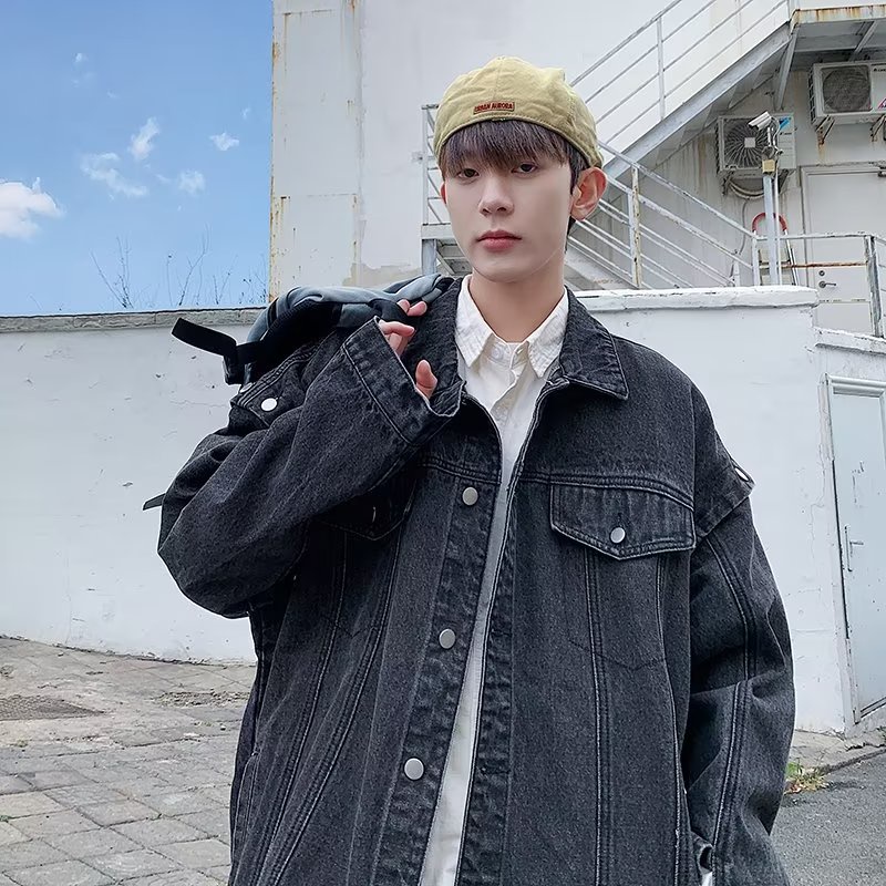 Áo Khoác Denim Dáng Rộng Phối Túi Cá Tính Dành Cho Nam