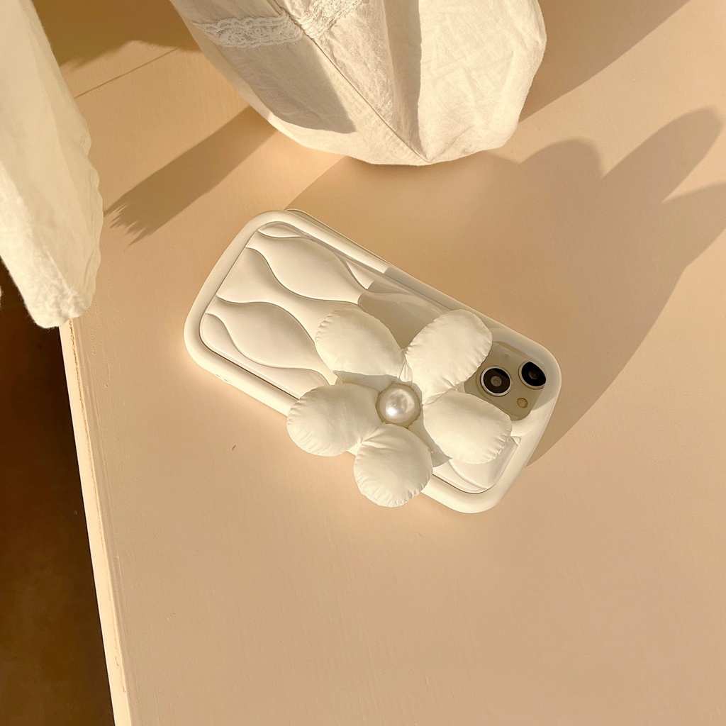 Ốp Điện Thoại TPU Dẻo Màu Trắng Hồng Họa Tiết Hoa 3D Dễ Thương Cho iPhone 14 13 12 11 Pro Max Plus