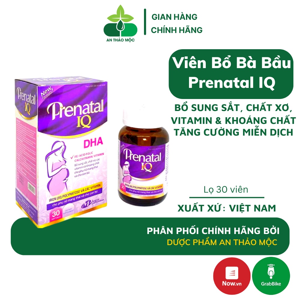 Viên uống bổ bà bầu Mediusa Prenatal IQ bổ sung sắt acid folic chất xơ vitamin khoáng chất tăng cường đề kháng hộp 30v