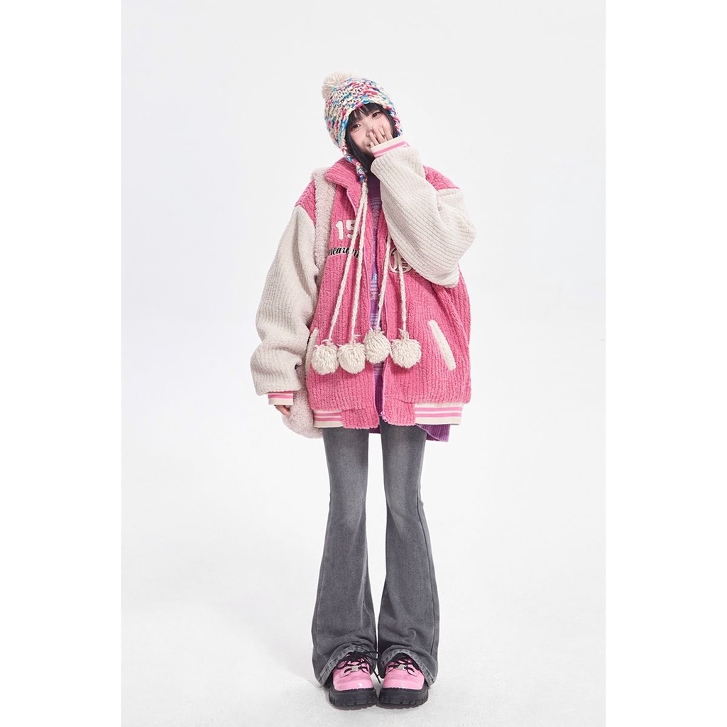 Áo Khoác Bóng Chày Dày Dặn Thêu Họa Tiết Phong Cách Retro Mỹ Thời Trang Mùa Đông Mới Cho Nữ