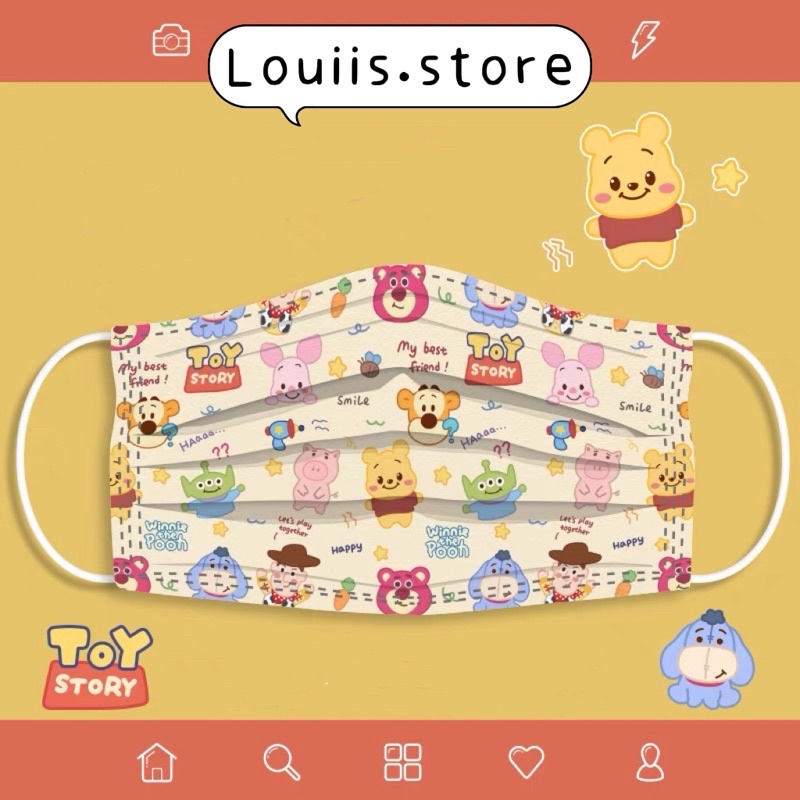 [Set 5 Cái] Khẩu Trang Hoạt Hình Dễ Thương, Họa Tiết Cute Người Lớn Louiis.store