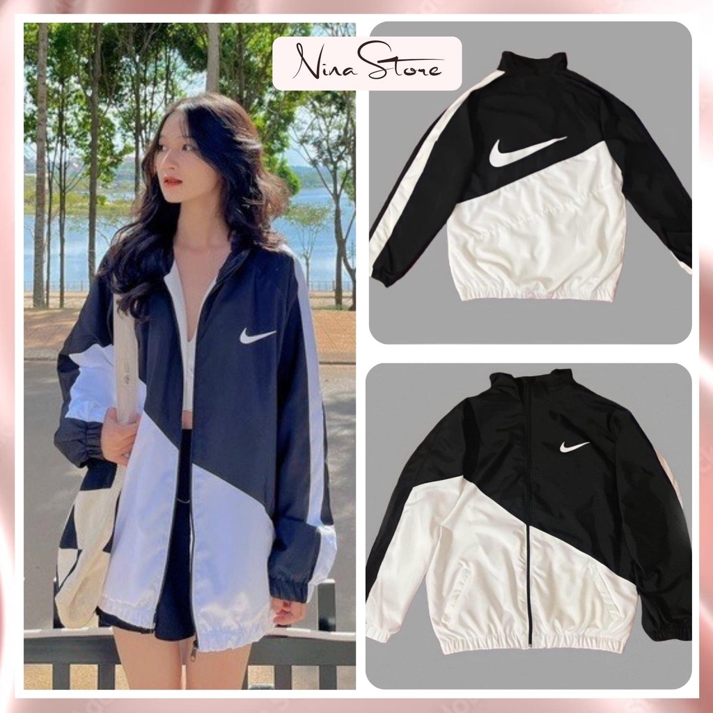 Áo khoác gió nike nam nữ thu đông vai trắng 2 lớp logo lưng in cao cấp VNXK CỰC HOT NinaStore