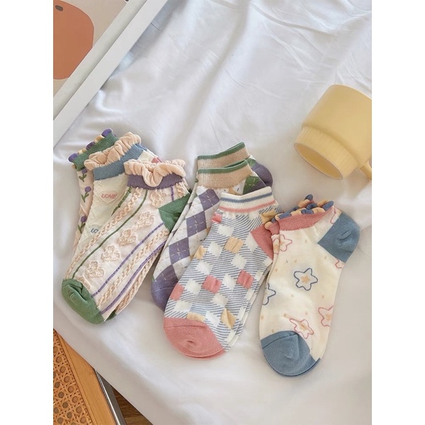 Tất vớ nữ thổ cẩm cổ bèo Softie chất liệu vải Hàn co giãn bốn chiều,họa tiết kute phong cách hiện đại