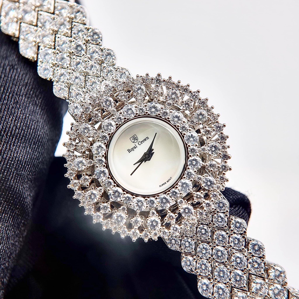 Đồng Hồ Nữ Royal Crown Chính Hãng Hoa Tuyết Mặt Khảm Trai Đính Đá Tràn Viền Siêu Lấp Lánh