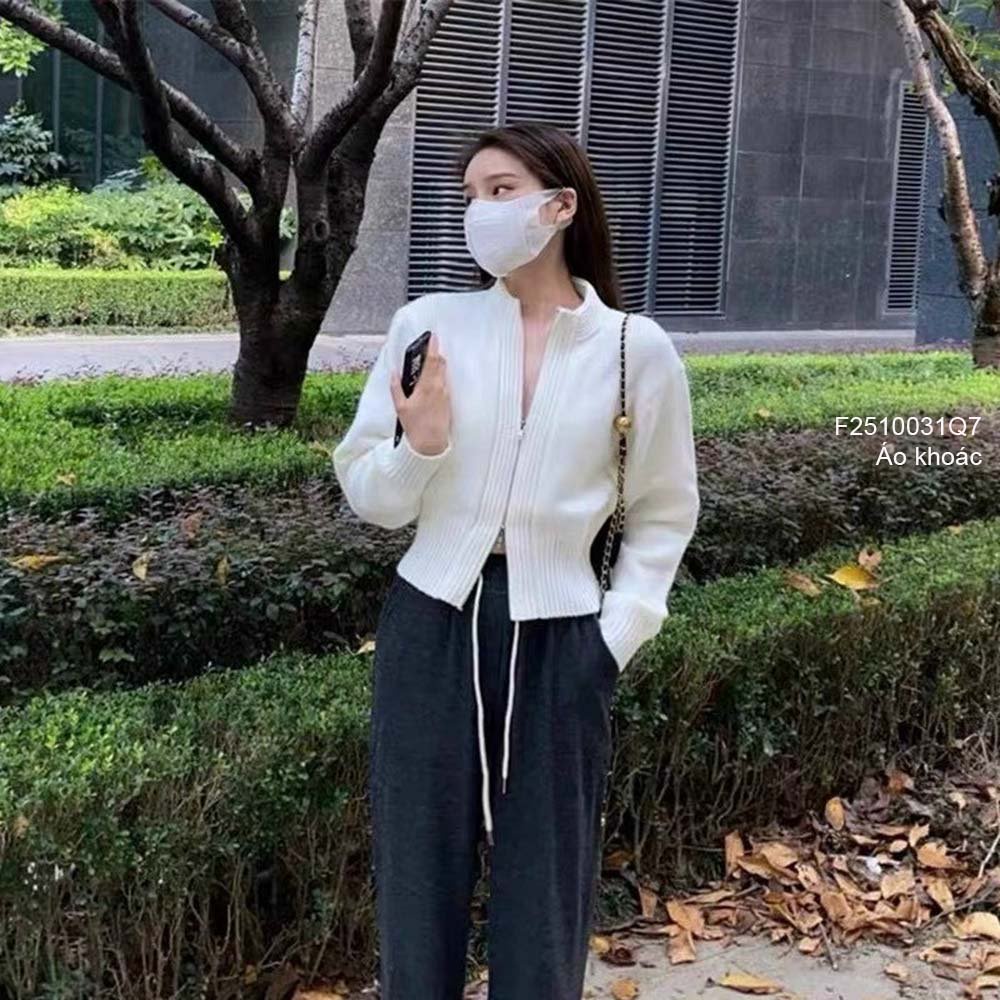 Áo khoác len cổ tròn kéo khóa tay dài không có nón!