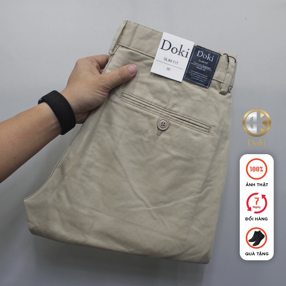 Quần Kaki Nam Doki Cao Cấp Màu Kem, Quần Kaki Dáng Ôm Đứng Chất Vải Co Giãn Dày Dặn, Không Nhăn Bai Xù - DKC