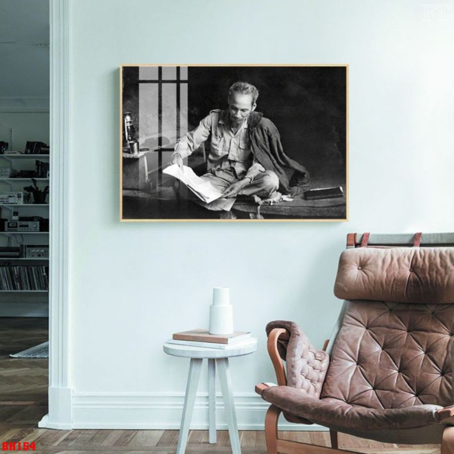 Tranh Laminate Tráng Gương - Bác Hồ Màu Trắng Đen