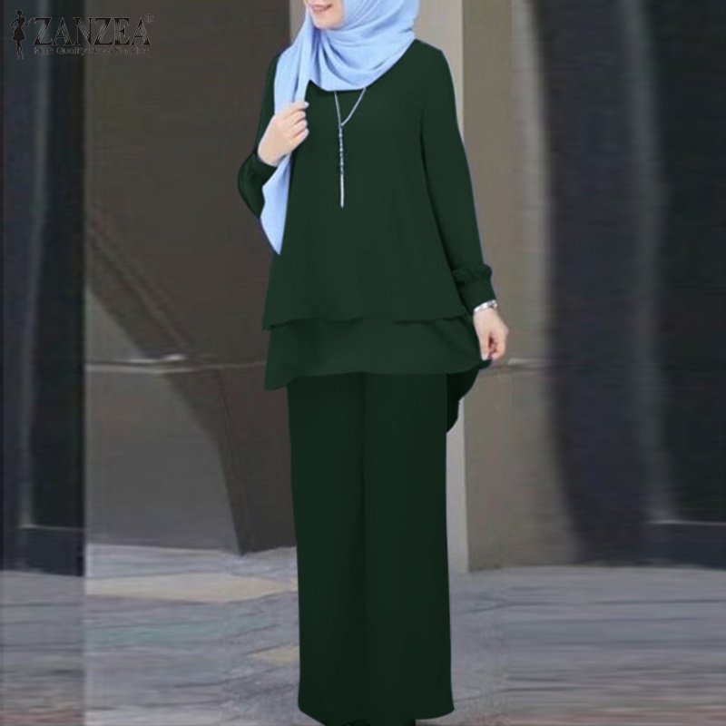 Zanzea Set Áo Thun Dài Tay Cổ Tròn + Quần ống rộng Thời Trang Nữ