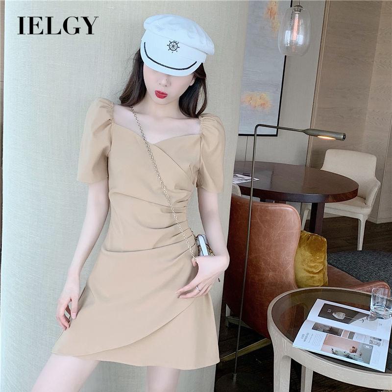 IELGY   Đầm Tay Ngắn Dáng Ôm Phong Cách Thời Trang Pháp Dành Cho Nữ