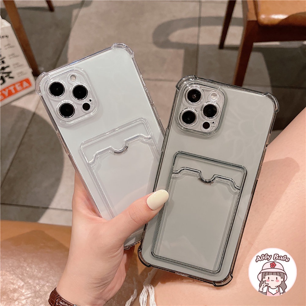 Ốp Điện Thoại TPU Mềm Mỏng Trong Suốt Chống Nước Có Ngăn Đựng Thẻ Cho Iphone 11 7Plus 13 12 11 Pro Max X XS 12 13 XR