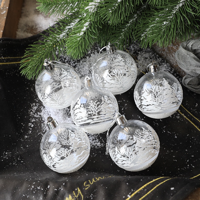 Set 6 Quả Cầu Tuyết Trắng Đen Treo Trang Trí Cây Thông Noel