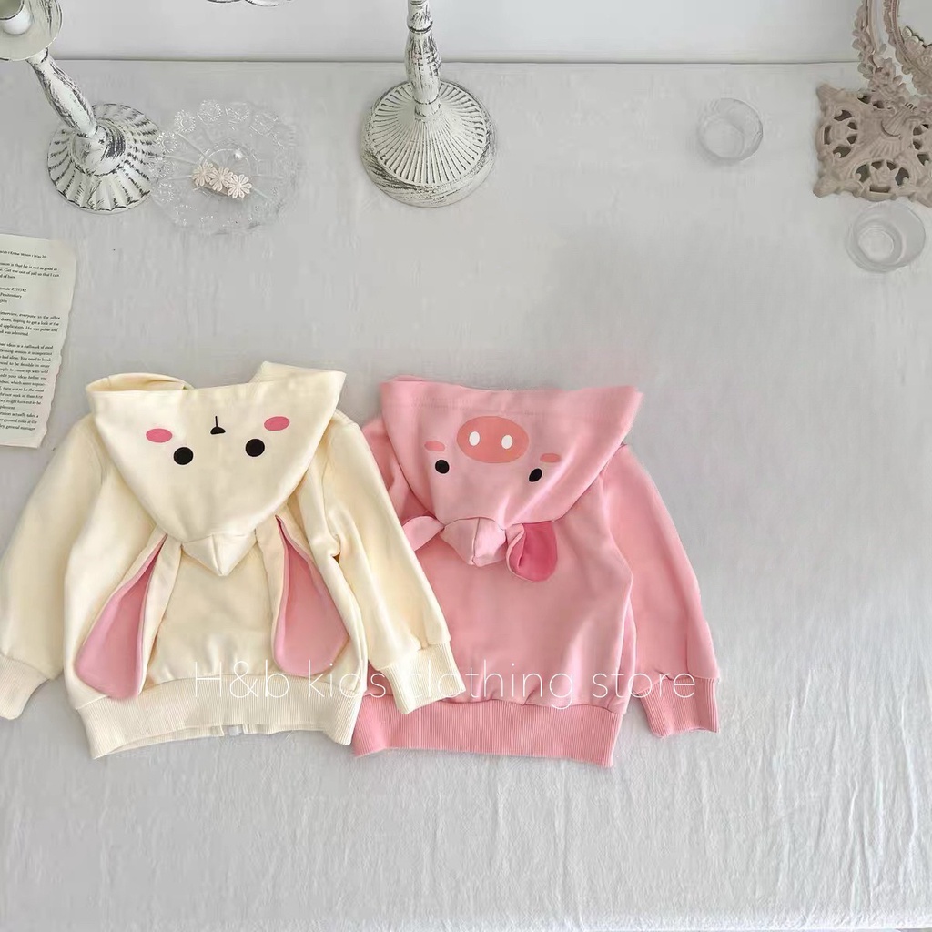 Áo khoác thu đông cho bé gái TAI Lợn chất nỉ da cá có mũ dễ thương 7 - 20kg