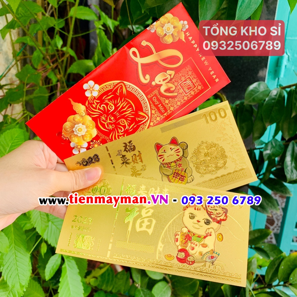 Tờ Tiền Con Mèo Vàng Macao Plastic mạ vàng lì xì Tết 2023