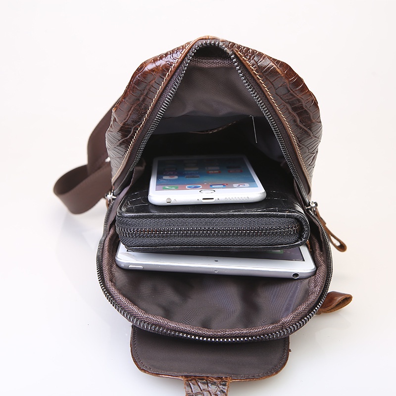 Túi Đeo Chéo Ngực Bằng Da Bò Thật Họa Tiết Da Cá Sấu ZP-039 Cho Nam