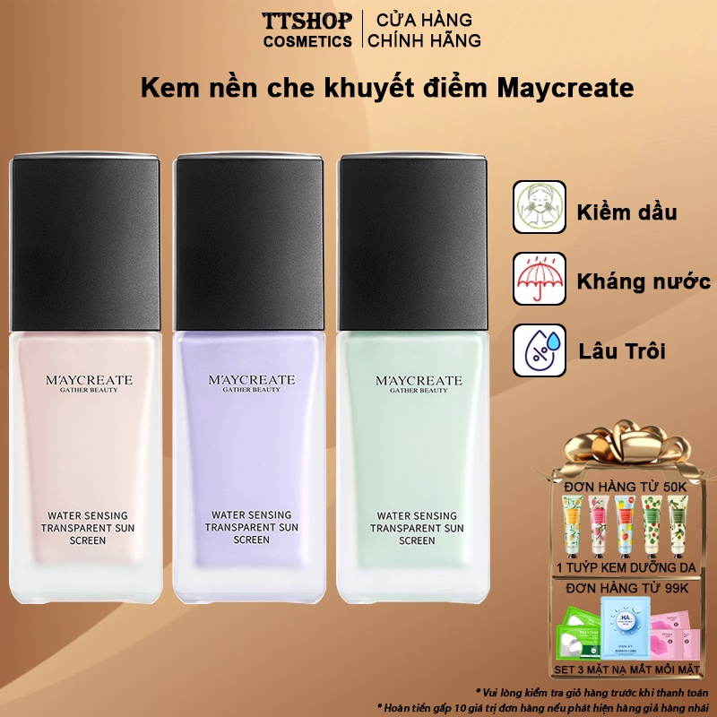 Kem nền che khuyết điểm Maycreate kiềm dầu lâu trôi tạo lớp nền đẹp và dưỡng ẩm trước khi trang điểm TT10